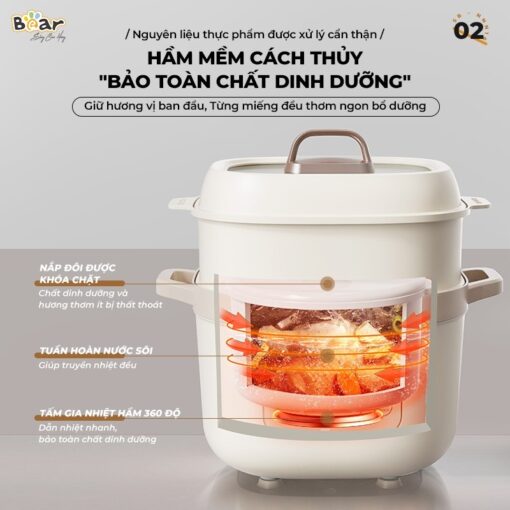 Nắp thố sứ nồi nấu chậm Bear 2.5L