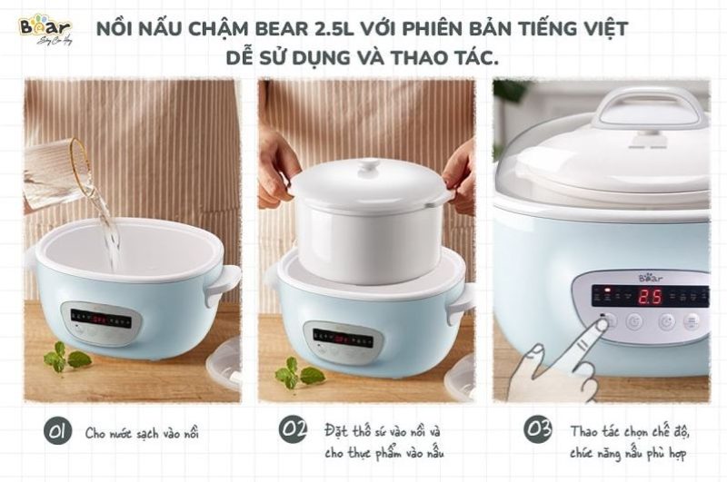 Hướng dẫn sử dụng nồi nấu chậm Bear 2.5L