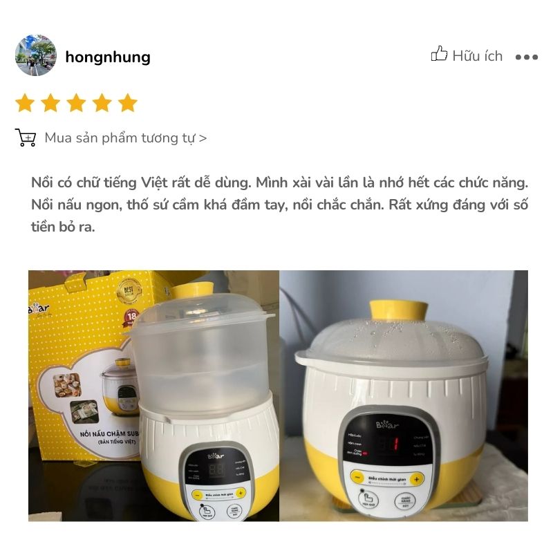 review nồi nấu cháo chậm Bear