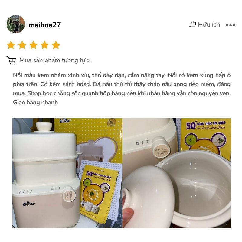 review nồi nấu cháo chậm Bear