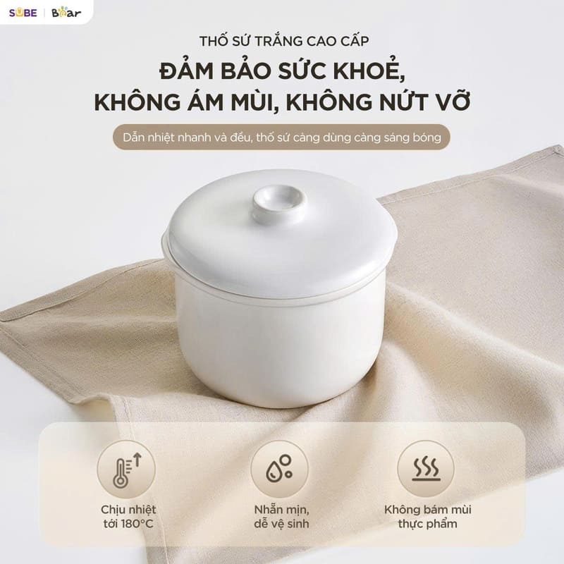 Thố sứ trắng cao cấp, an toàn cho bé