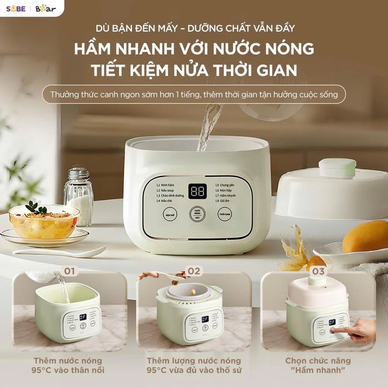 Chế độ "Hầm nhanh" với nước nóng - Tiết kiệm 50% thời gian